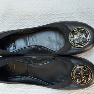 Tory Burch Black Leather Ballet Flats